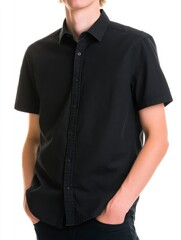 Full-Body Studio Photo of Male Model in Black Casual Shir