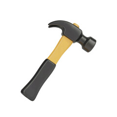Black and yellow hammer tool 3d render isolated on diy work home wood icon on transparent background