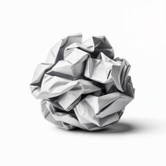 Studio shot of a crumpled white paper ball isolated on white background up on transparent background
