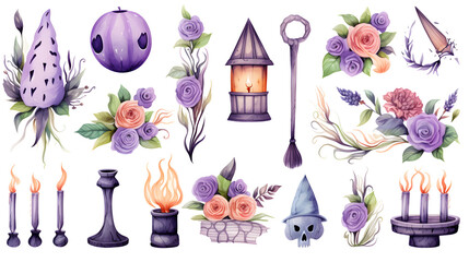 Exquisite Watercolor Unicorn Flowers Letter C CD Element Set Decorative Design