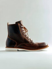 Studio Product Shot of Men's Dark Brown Leather Boot