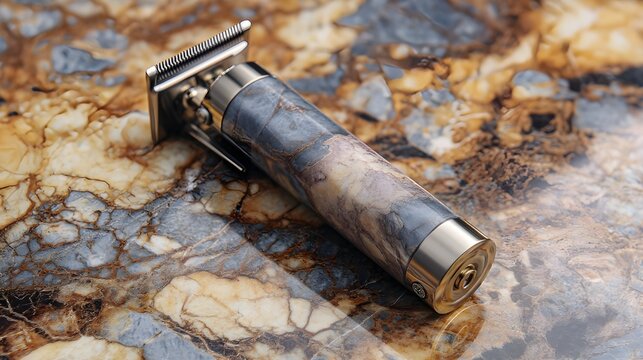 Experience Ultra Quiet Titanium Clipper On Polished Marble Countertop Delivering Precise Grooming And Elegant Design