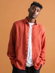 Product Photography of Men's Burnt Orange Linen Shirt