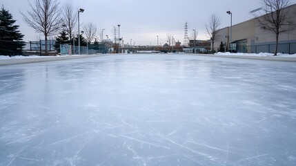 Fototapeta premium Enjoy Pristine Ice Skating on a Freshly Resurfaced Rink with Crystal Clear Surface and Safety