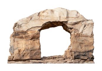 Natural rock arch formation with weathered texture and geological features, cut out - stock png.