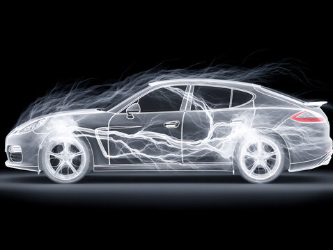 futuristic 3d rendering showcasing the ai brain of an autonomous vehicle processing information from various sensors in real-time, abstract data flow visualization, - Powered by Adobe