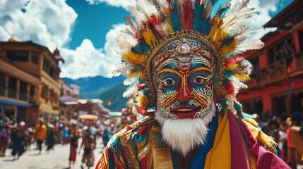 Vibrant Mask and Colorful Costume at a Cultural Festival