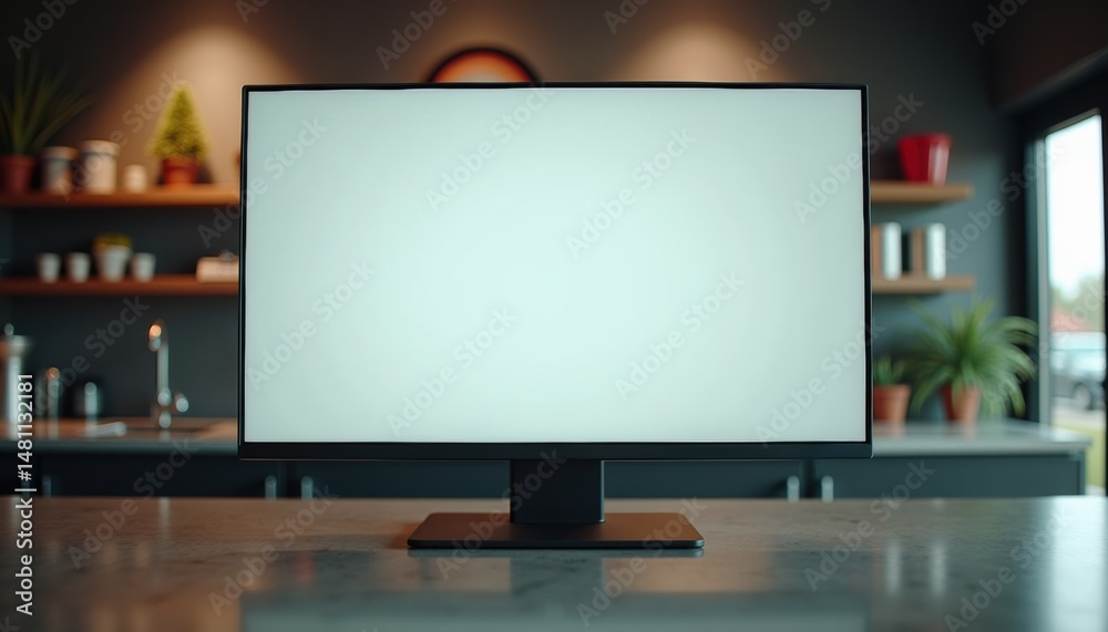 Aufkleber modern computer monitor on desk in stylish home office setting