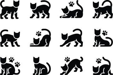 Cat Lover Icon Adorable Feline Silhouette Simple Clean Vector Set for Designers