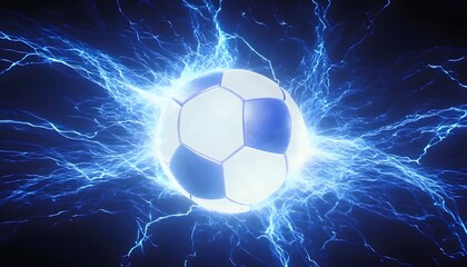 Naklejka premium Electric soccer ball surrounded by vibrant energy.