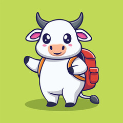 chubby buffalo calf carrying a red backpack