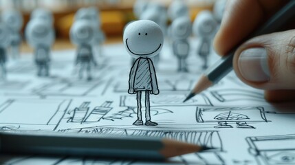 Stick Figure Planning a Launch Event: A stick figure managing a product launch event, ensuring every detail is organized for the successful introduction of a new product or service.
