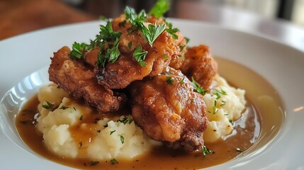 Crispy Fried Chicken with Mashed Potatoes and Gravy