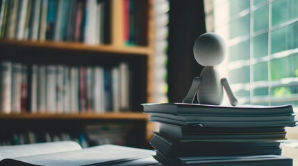 Stick Figure Reading Scientific Literature: A stick figure surrounded by research papers, reading about the latest scientific advancements and breakthroughs to stay updated on new findings.
