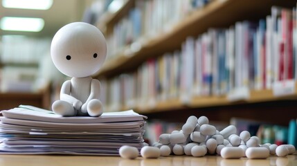 Stick Figure Reading Scientific Literature: A stick figure reading through scientific journals, keeping informed on the latest research and discoveries to expand knowledge in their field.