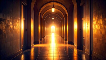 A hallway with soft light at the end, completely silent and still &ndash; Grief and Loss
