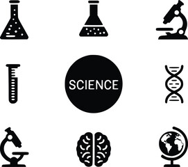 Lab Equipment Learning Chemistry Biology Scientific  Flasks Microscopes Icons Graphics