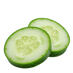 Two slices of fresh cucumber isolated on transparent background