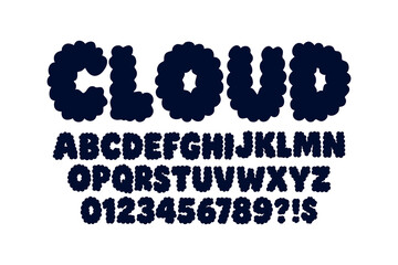 Hand Drawig black cloud alphabet. Playful kids style font