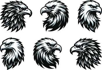 Eagle head silhouette logo icon set vector art illustration design template. Eagle head vector illustration bundle design