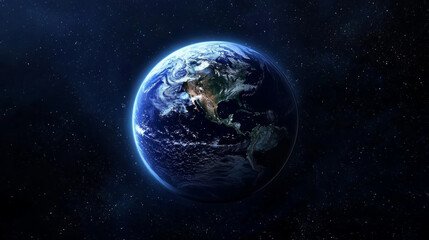 Obraz premium Glowing Earth in the universe on black background, technology, planet material
