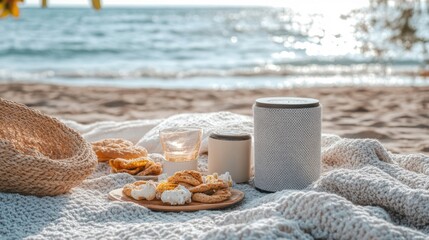 Coastal Picnic Scene: Relaxing Beach Day with Treats