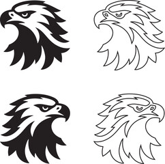 Obraz premium Eagle head silhouette logo icon set vector filled, line art and outline illustration design template. Eagle head vector illustration bundle design