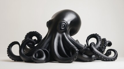 Monochromatic octopus sculpture embodying depth and intricate textural details