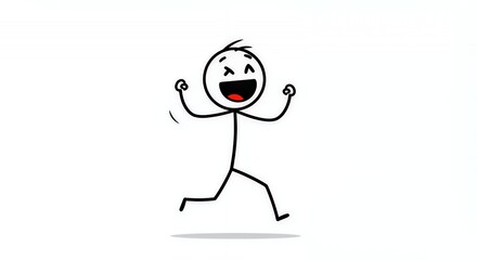 Ecstatic Stickman Celebrates Winning Moment with Raised Arms Isolated on White Expressing Joy Success and Achievement in a Simple Graphic Illustration Designed for Versatile Use