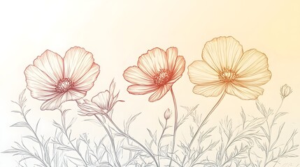 Naklejka premium Delicate flower sketch with soft color gradient.