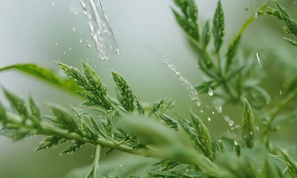 Raindrops fall on rosemary. Filmed is slow motion 1000 fps. High quality FullHD footage
