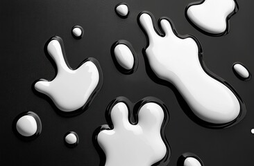 Abstract Drips of White Paint on Black Background
