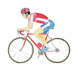 Obraz premium Watercolor painting of caucasian young male cyclist in racing gear, cut out - stock png.