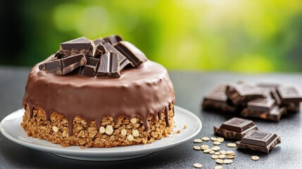 Decadent Chocolate Cake with Oat Base and Dark Chocolate Topping
