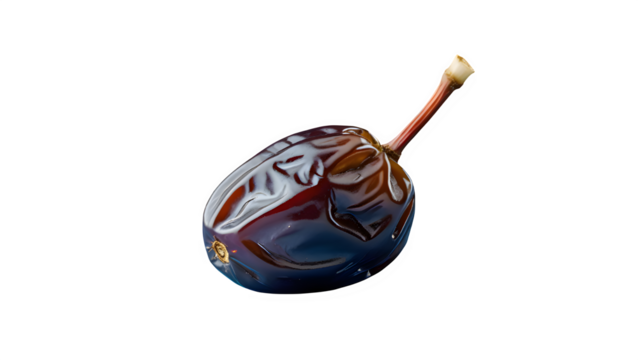 Isolated Medjool Date with Wrinkled Skin on Transparent Background
