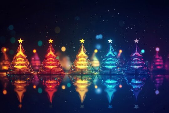 Bright and lively representations of Christmas trees in an abstract style.