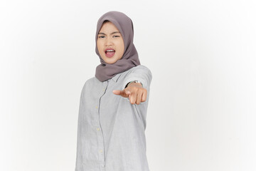 Pointing at you with angry gesture Of Beautiful Asian Woman Wearing hijab Isolated On White Background