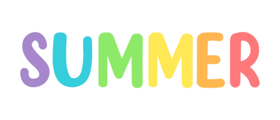Fotobehang Colorful "SUMMER" word art in rainbow tones. Bold and cheerful typography perfect for vacation graphics, t-shirt prints, banners, and summer-themed designs.   © Va1kyrja