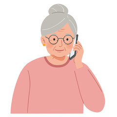 Elderly woman on phone - experienced senior lady engaged in phone conversation, her face lit by warm smile in morning light.
