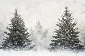 Obraz premium A picturesque scene of fir trees draped in snow captures the essence of winter.