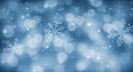 Delicate Ice Crystals Falling on a Soft Blue Winter Background