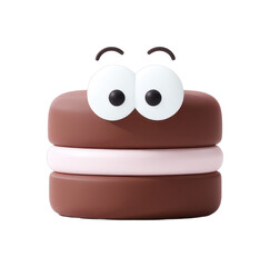 Chocolate macaron with cute googly eyes, cut out - stock png.