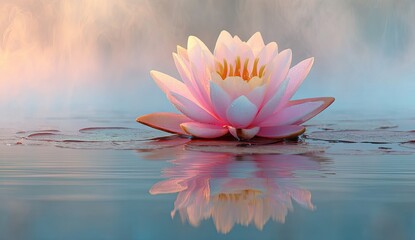 Serene lotus flower, soft pastel hues, tranquil water