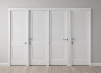 Modern white wooden interior doors, various open & closed positions, isolated , photography, contemporary, element