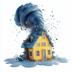 Naklejka premium Houses damaged by typhoon winds carrying water