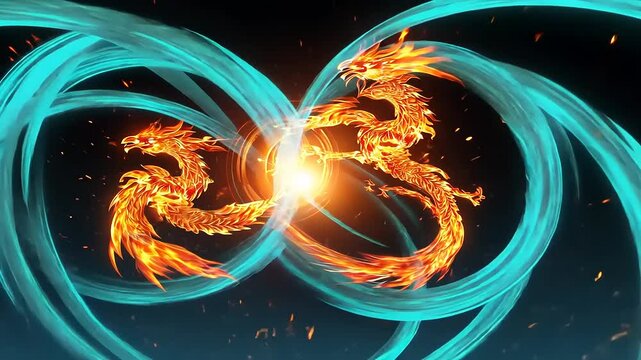 Fiery dragon dance entwined in endless energy