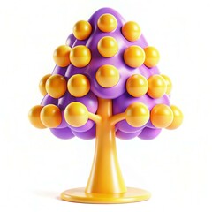 A vibrant, stylized tree with purple leaves and yellow fruits, featuring a glossy modern design.