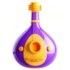 A vibrant and playful illustration of a purple musical instrument resembling a lute with stylized features.