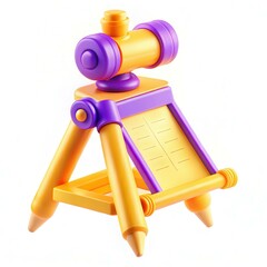 A colorful toy drafting easel with purple and yellow design, featuring a blank notepad.