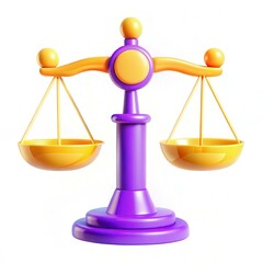 A colorful and modern balance scale with yellow bowls and a purple base, symbolizing fairness and justice.